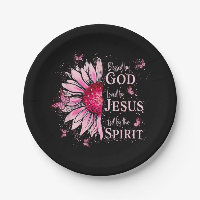 Gesegnet von Gott - geliebt von Jesus rosa Sonnenb Pappteller (Vorderseite)