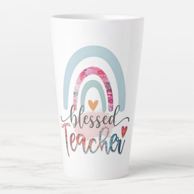 Gesegnet zu lehren - Ein Regenbogen der Dankbarkei Milchtasse (Vorderseite)