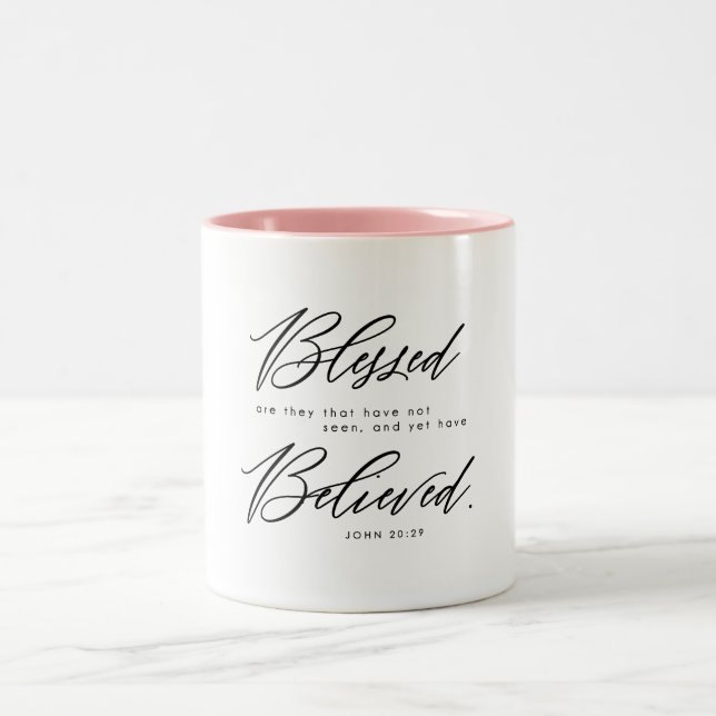Gesegnete Bibel Verse John 20:29 Christlich Zweifarbige Tasse (Mittel)