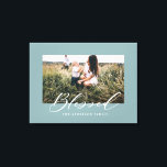 Gesegnete, elegante Foto-Familie Leinwanddruck<br><div class="desc">Gesegnetes elegantes Foto Familiendesign. Die Farbe des hellblauen Entenhintergrundes kann angepasst werden.</div>