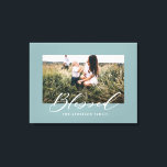 Gesegnete, elegante Foto-Familie Leinwanddruck<br><div class="desc">Gesegnetes elegantes Foto Familiendesign. Die Farbe des hellblauen Entenhintergrundes kann angepasst werden.</div>