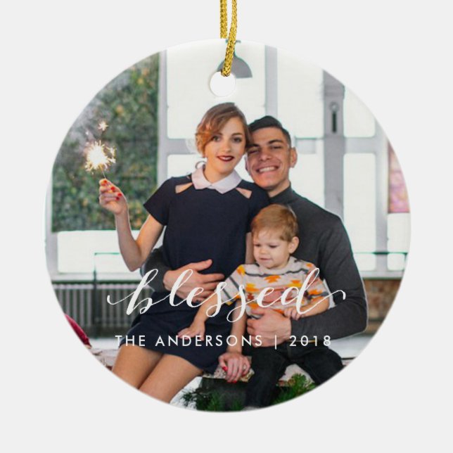 Gesegnete Familien-Weihnachtsverzierung Keramik Ornament (Vorne)