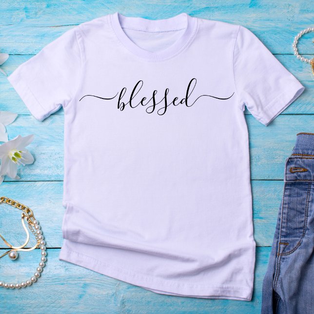 Gesegnete Girly Script T-Shirt (Blessed Script Typography Tshirt)