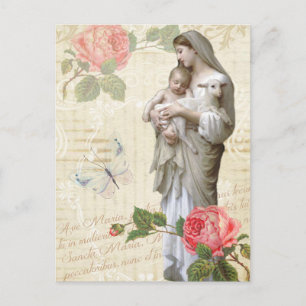 Gesegnete Jungfrau Maria Rosen Religiös Vintage Postkarte
