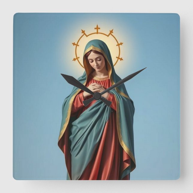 Gesegnete Jungfrau Mary Clock Quadratische Wanduhr (Vorderseite)