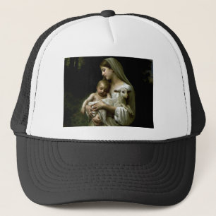 Gesegnete Jungfrau Mary Holding Kind Jesus und Lam Truckerkappe