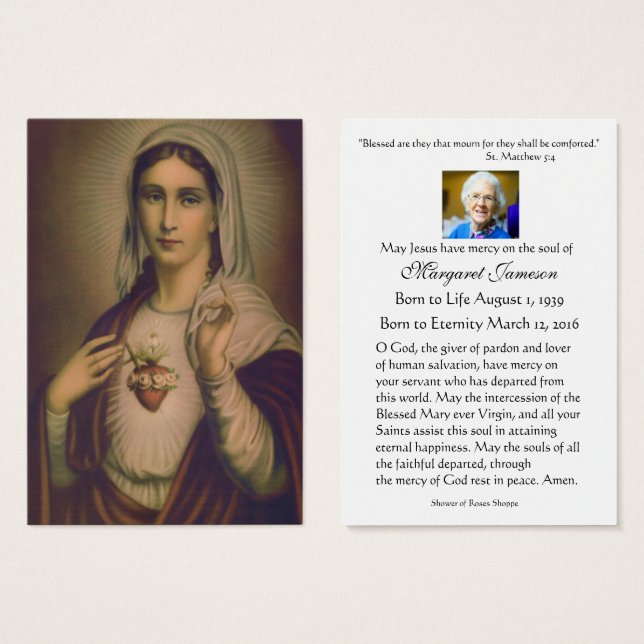 Gesegnete Jungfrau Mary Katholic Beerdigung Gebets (Vorne & Hinten)
