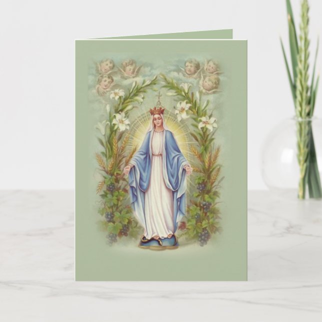 Gesegnete Jungfrau Mary Katholische Engel & Blume Karte (Vorderseite)