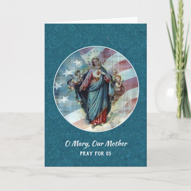 Gesegnete Jungfrau Mary mit Angel American Flag Karte (Vorderseite)