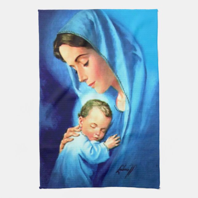 Gesegnete Jungfrau Mary mit dem Baby Jesus Geschirrtuch (Vertikal)