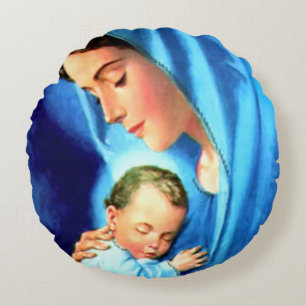 Gesegnete Jungfrau Mary mit dem Baby Jesus Rundes Kissen