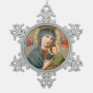Gesegnete Jungfrau Mary mit Kinderjesus-Verzierung Schneeflocken Zinn-Ornament