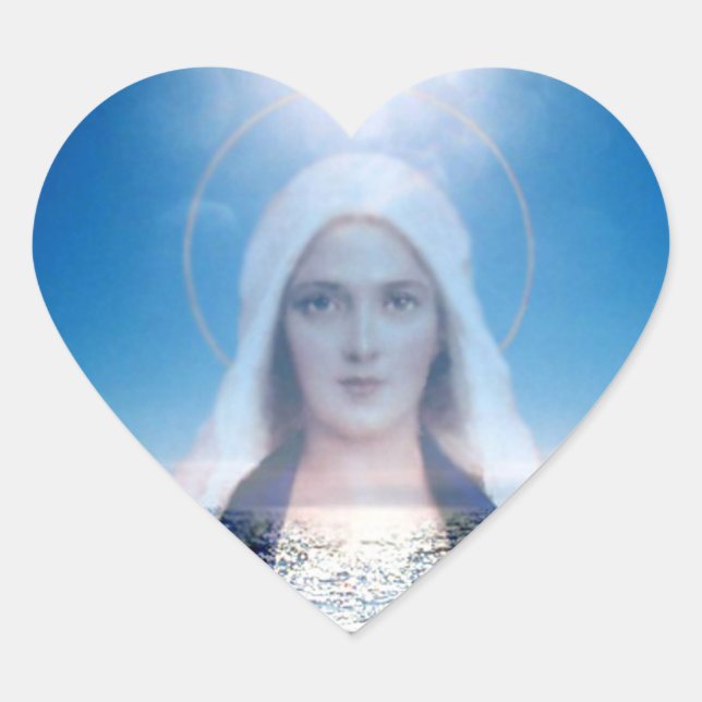 Gesegnete Jungfrau Mary Over Ocean Heart Herz-Aufkleber (Vorderseite)