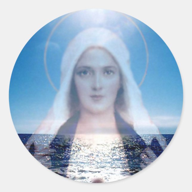Gesegnete Jungfrau Mary über den Ozean Runder Aufkleber (Vorderseite)