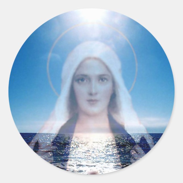 Gesegnete Jungfrau Mary über den Ozean Runder Aufkleber (Vorderseite)