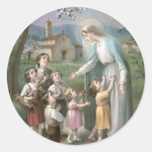 Gesegnete Jungfrau Mary umgeben mit Kindern Runder Aufkleber