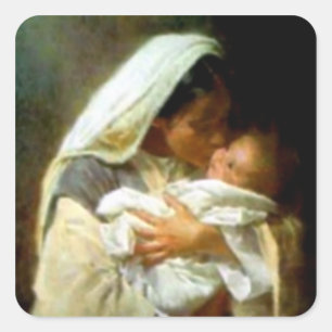 Gesegnete Jungfrau Mary und Säugling Kind Jesus Quadratischer Aufkleber