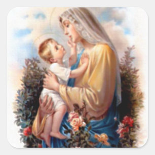 Gesegnete Jungfrau Mary und Säugling Kind Jesus Quadratischer Aufkleber