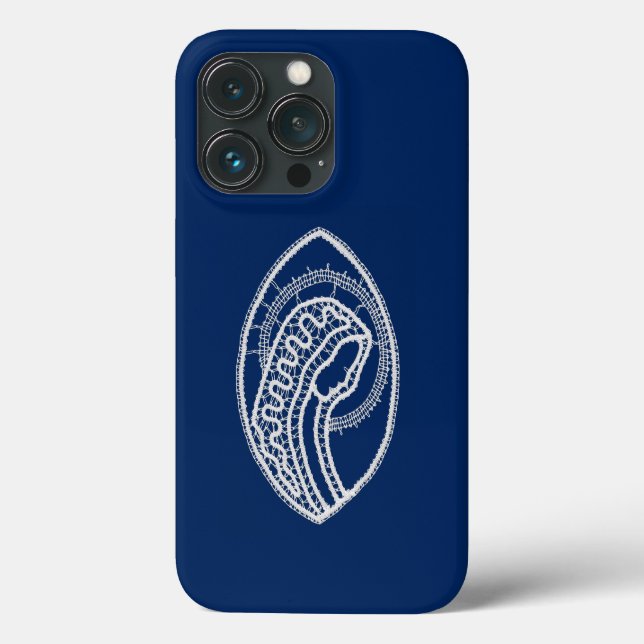 Gesegnete Jungfrau Mary, weiße Spitze, marineblau Case-Mate iPhone Hülle (Rückseite)