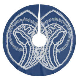 Gesegnete Jungfrau Mary, weiße Spitze, marineblau Polyester Weihnachtsbaumdecke