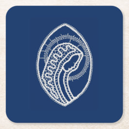 Gesegnete Jungfrau Mary, weiße Spitze, marineblau Rechteckiger Pappuntersetzer