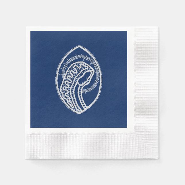 Gesegnete Jungfrau Mary, weiße Spitze, marineblau Serviette (Vorderseite)