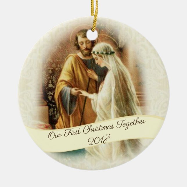 Gesegnete Jungvermählten Jungfrau-Marys St Joseph Keramik Ornament (Vorne)