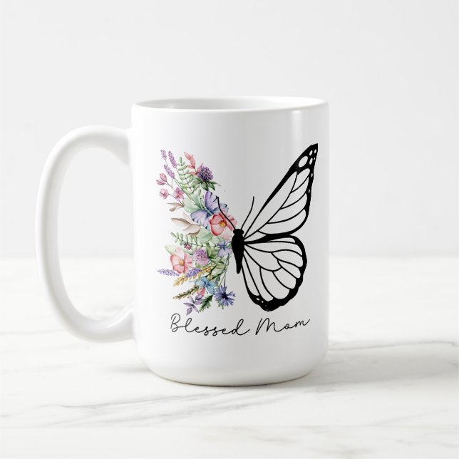 Gesegnete Mama Floral Butterfly Kaffeetasse (Links)