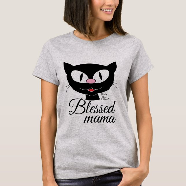 Gesegnete Mama Lächelnder Cartoon Katze Frauen-T-S T-Shirt (Vorderseite)