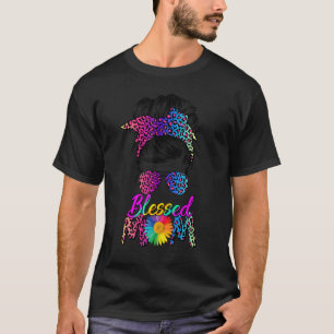 Gesegnete Mama Messy Bun Leopard Sonnenblumen Mama T-Shirt