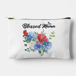 Gesegnete Mama mit Rot/Weiß/Blauen Blumen & Vögeln Zubehörtasche