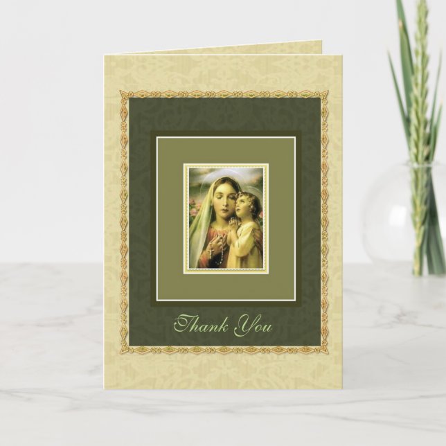 Gesegnete Maria mit Rosenkranz und Kind Jesus DANK Dankeskarte (Vorderseite)