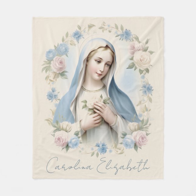Gesegnete Mary Religious Floral Pink Roses Fleecedecke (Vorderseite)