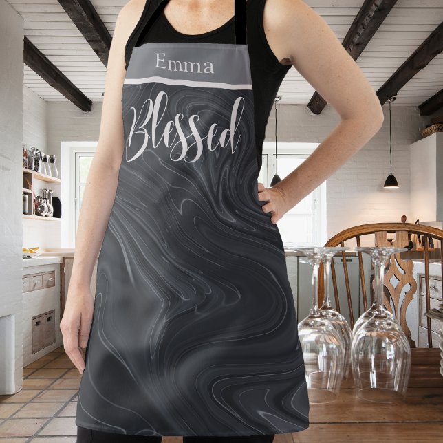 Gesegnete moderne Script-Imitate Marble Personalis Schürze (Blessed Modern Script Faux Marble Personalized Apron)