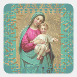 Gesegnete Mutter Jesus dekorative Spitzen-Grenze Quadratischer Aufkleber