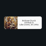 Gesegnete Mutter Mary and Baby Jesus | Christmas<br><div class="desc">Jungfrau Mary mit Baby Jesus in einem Fliesenmosaik-Rücksendeadressen-Aufkleber für eine Kirche, Weihnachten oder Ostern Karten.</div>