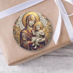 Gesegnete Mutter Mary and Baby Jesus | Christmas Runder Aufkleber<br><div class="desc">Jungfrau Mary mit Baby Jesus in einem Fliesenmosaik Sticker für eine religiöse,  Weihnachts- oder Osterkarte.</div>