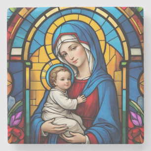Gesegnete Mutter Mary and Baby Jesus - Jungfrau Ma Steinuntersetzer