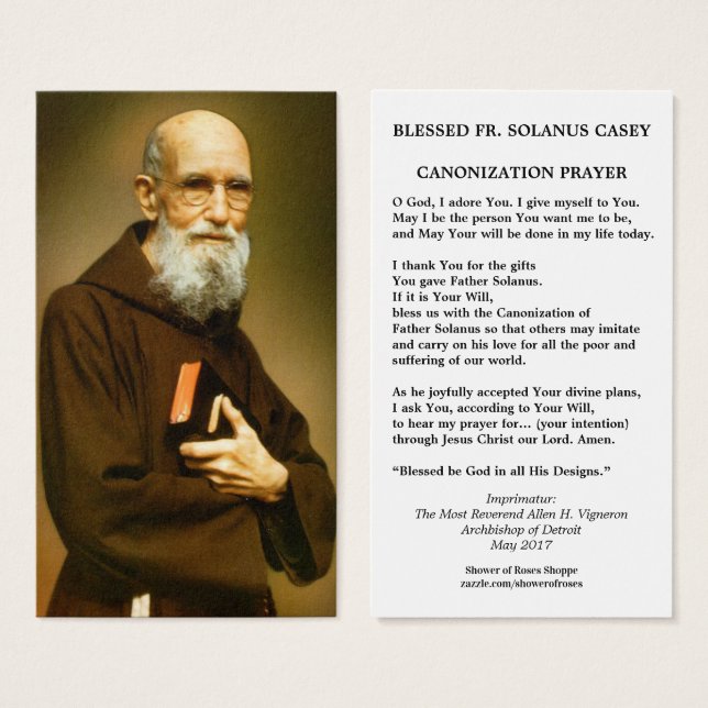 Gesegnete Solanus Casey Katholische Heilige Karte (Vorne & Hinten)
