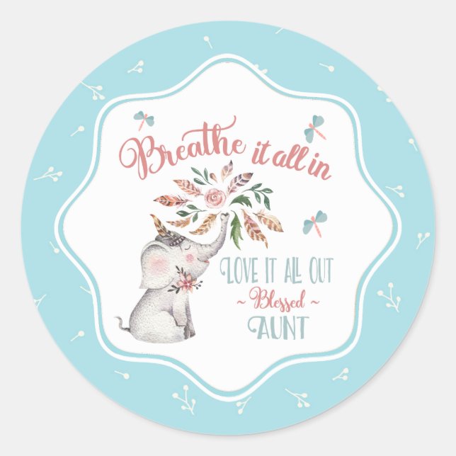 Gesegnete Tante Elephant und Dragonfly-Geschenk Runder Aufkleber (Vorderseite)