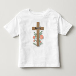 Gesegnete Wortkunst Holzkreuz und Korallenblumen Kleinkind T-shirt