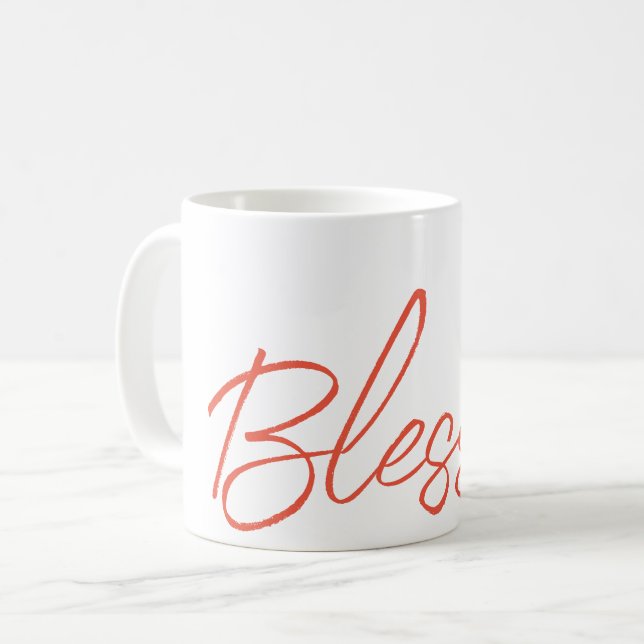 Gesegneter Glaube Text Orange Weiß Dankbar Dankbar Kaffeetasse (Vorderseite Links)