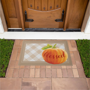Gesegneter Herbst Ernte Pumpkin auf Gingham Willko Fußmatte