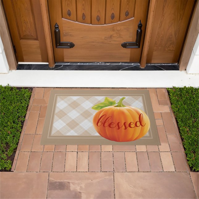 Gesegneter Herbst Ernte Pumpkin auf Gingham Willko Fußmatte (Außenbereich)