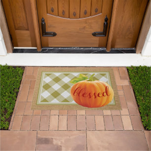 Gesegneter Herbst Ernte Pumpkin auf Gingham Willko Fußmatte