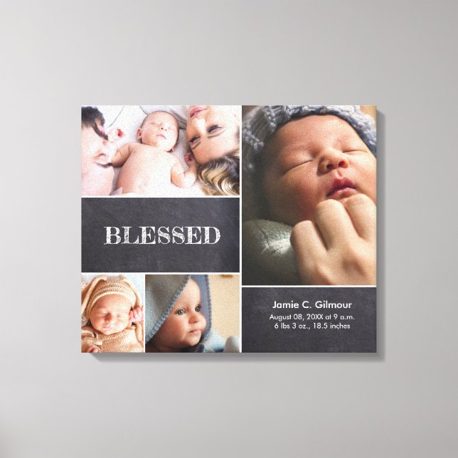 Gesegnetes Baby Foto Collage Baby Stat Custom Leinwanddruck (Vorderseite)