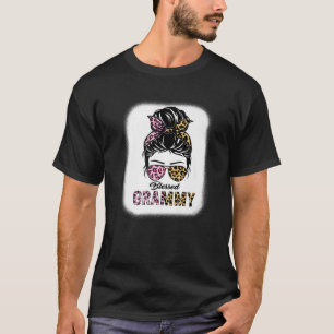Gesegnetes Grammy Leopard Messy Bun Grammy Mütter T-Shirt