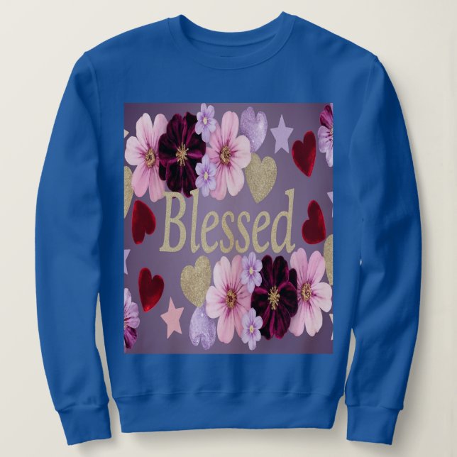 Gesegnetes Herz Stars Blume Blue Sweatshirt (Design vorne)