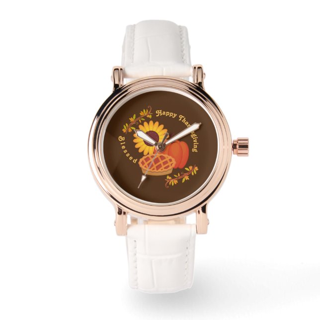 Gesegnetes klassisches Glück Thanksgiving Armbanduhr (Vorderseite)