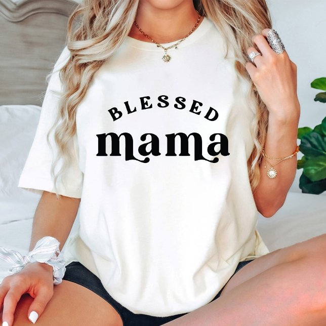 Gesegnetes Mama 70er Retro Baby-Ankündigung Trend T-Shirt (Blessed mama 70s Retro baby announcement trendy T-Shirt)